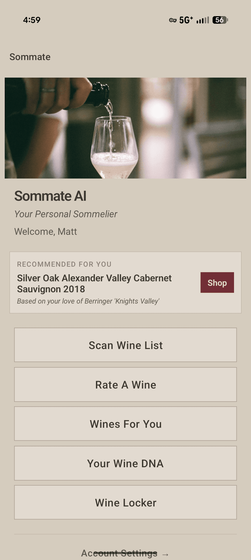 Sommate app home screen
